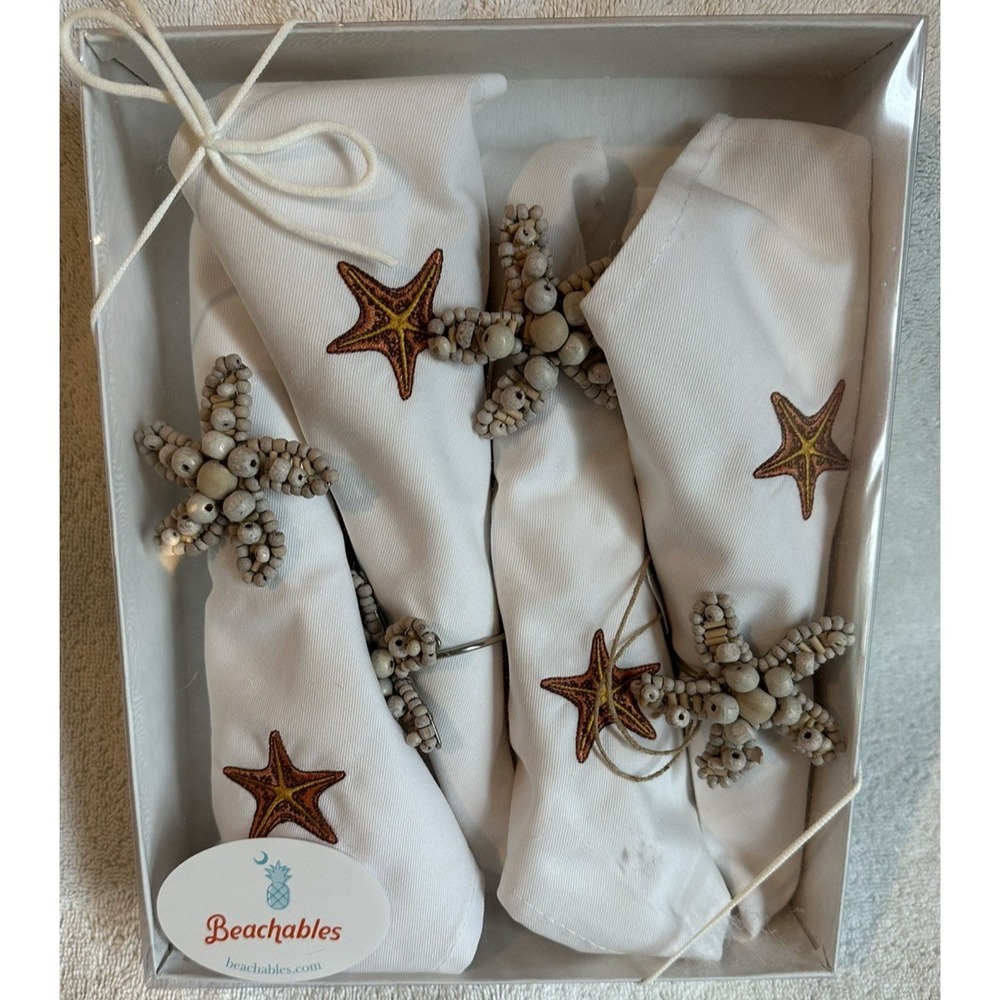 Rightside Design Starfish Napkins and Napkin Rings Set of 4 Never Used